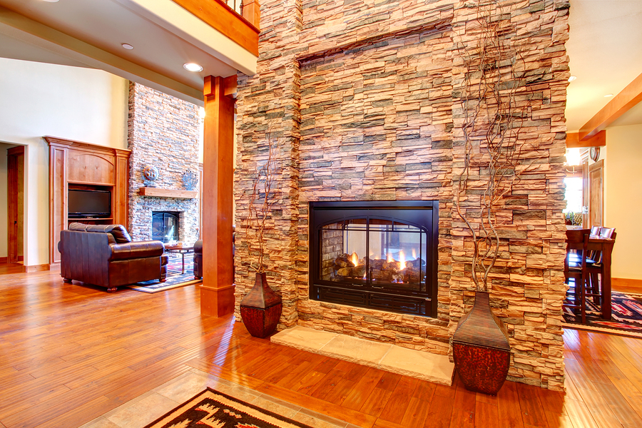interior fireplace with glass fireplace doors