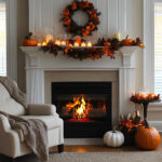 Pumpkin fireplace decorations in Mechanicsville, VA.